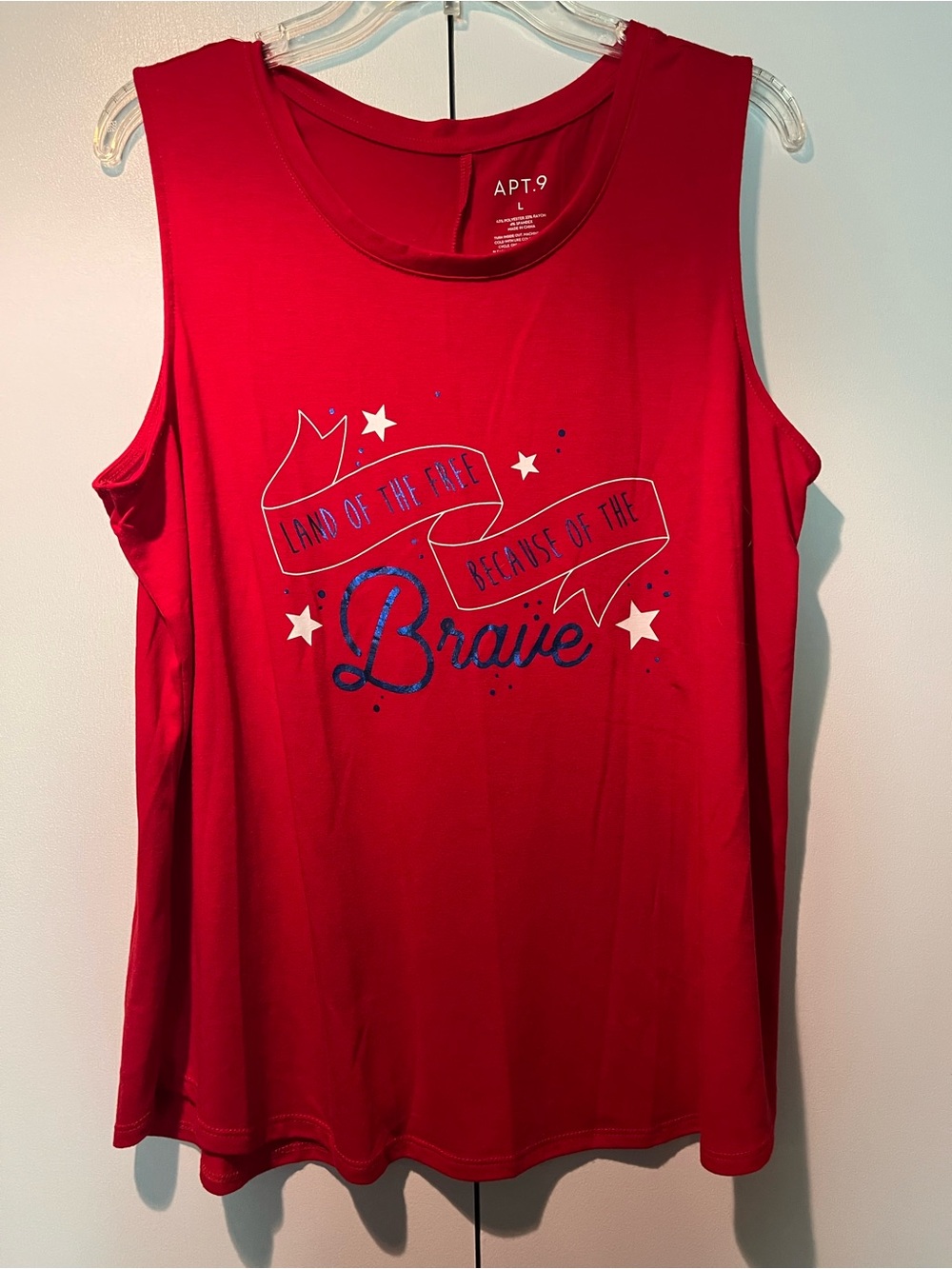 Apt. 9 Red Sleeveless Graphic Tank with Blue & White Accents